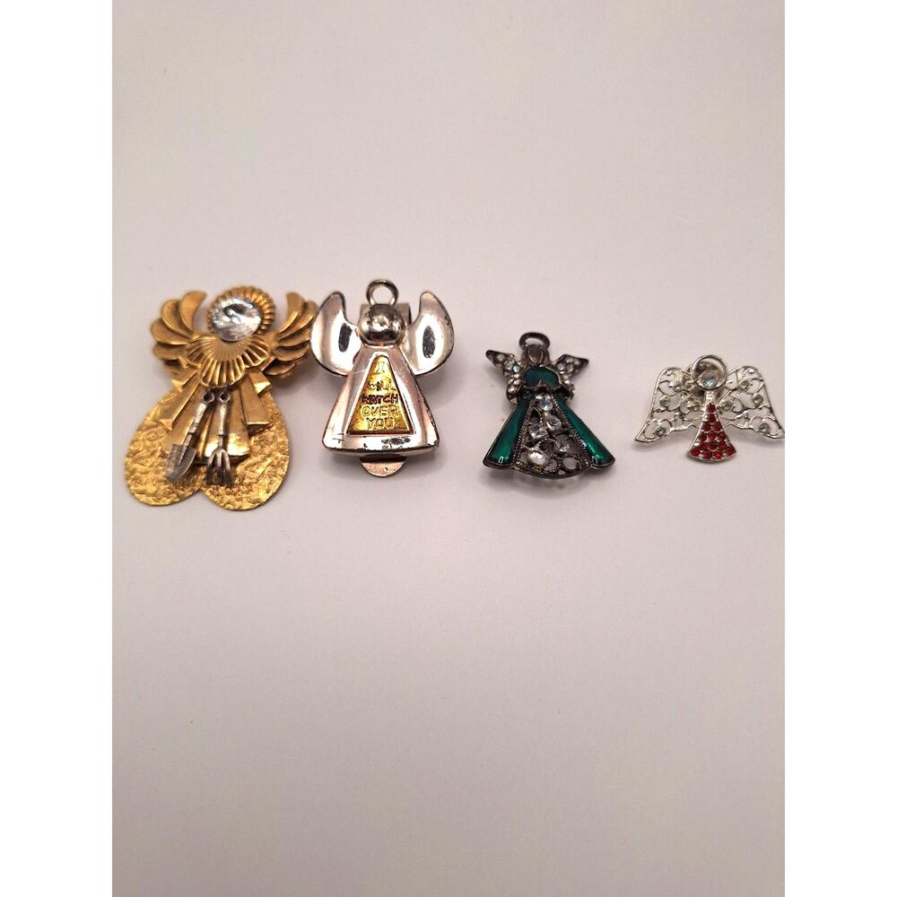Angel brooches pins clip crystals enamel gold tone silver tone 2 tone set of 4
